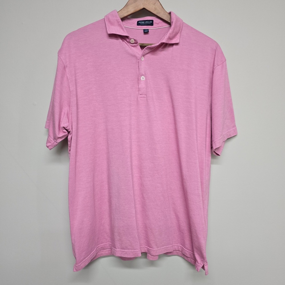 Peter Millar Crown Crafted Polo Mens L Pink Short Sleeve Cotton Modal Preppy